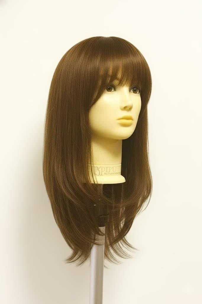 新品　人毛　ウィッグ　人工皮膚付きロング　３０cm　明るめブラウン　Ｍサイズ