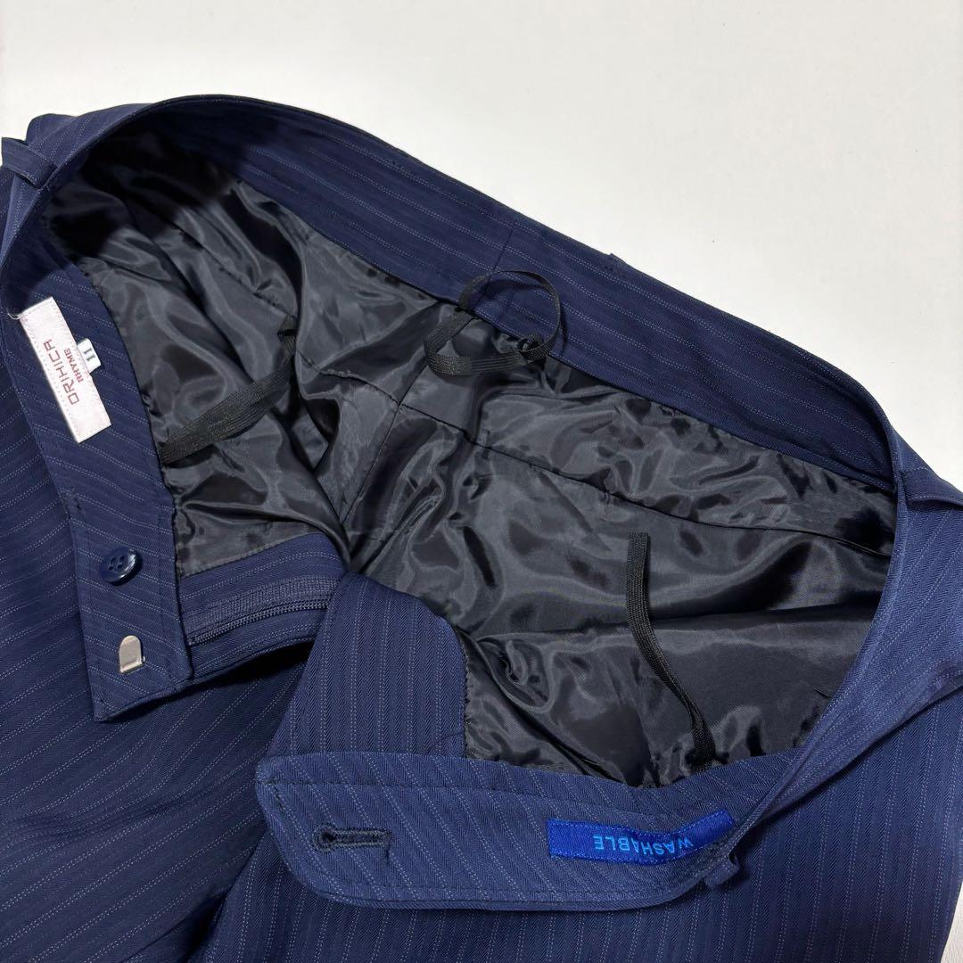 オリヒカ　３点セット　スーツ　ウォッシャブル　ストライプ　ネイビー　Lサイズ