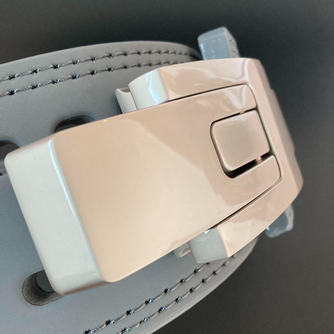 【訳あり】パワーベルト レバーアクション 本革 グレー×マット銀 可変式