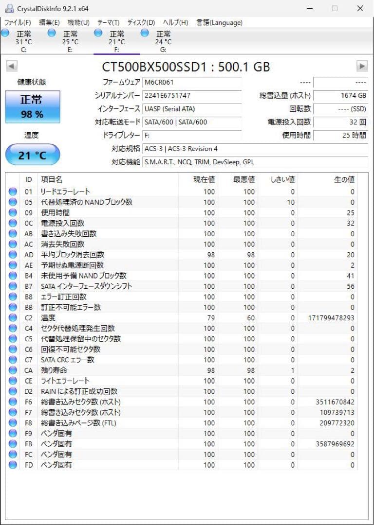 Crucial BX500 SATA SSD 500GB×2個