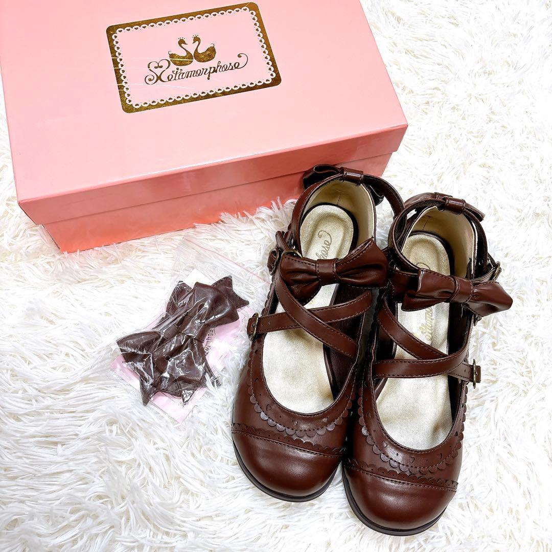 極美品✨morphose✨トリプルリボンストラップシューズ✨ロリータLL