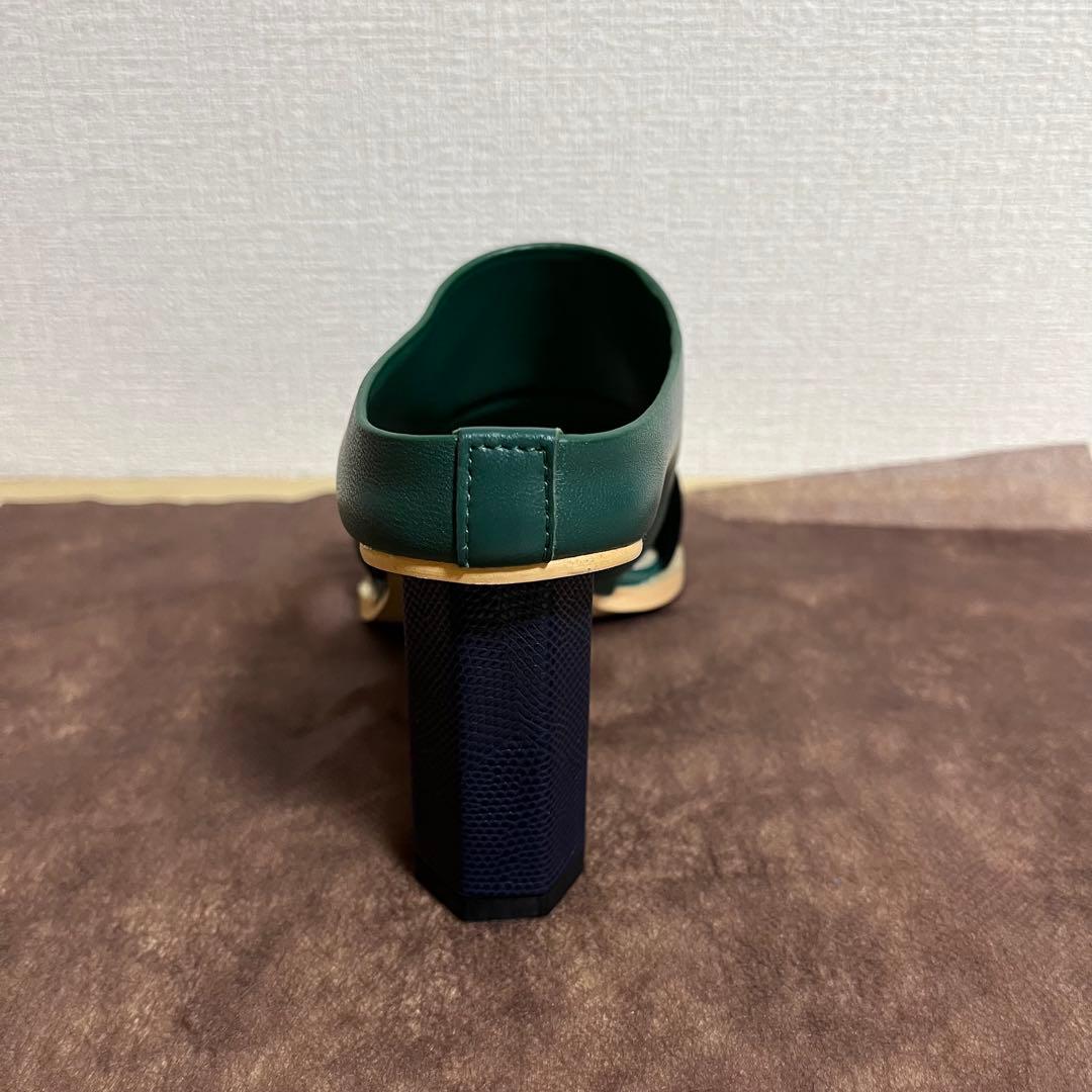 【未使用品】UN3D. SIDE SQUARE MULE ブラック×グリーン