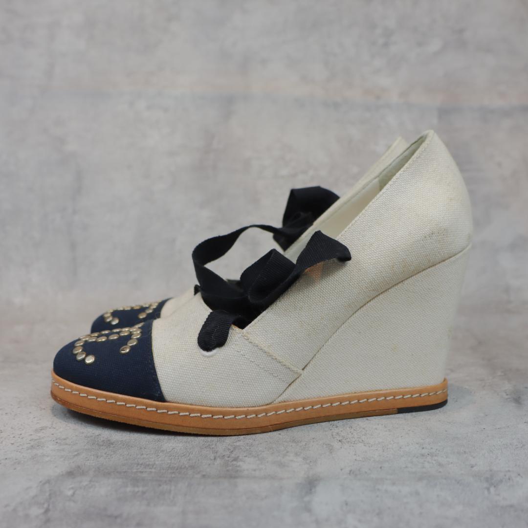 CHANEL シャネル ウェッジソール パンプス ココマーク スタッズ 箱付き