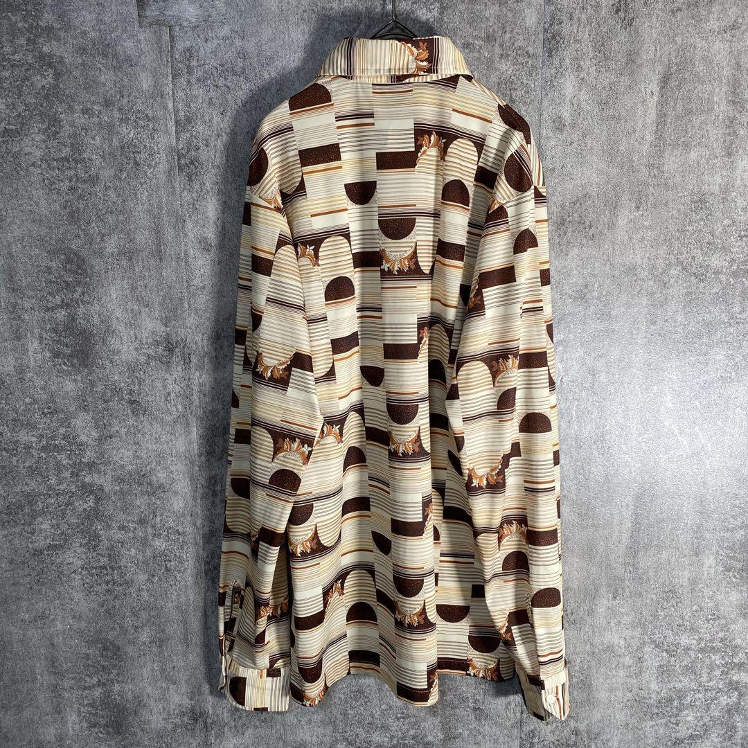 70s USA製 ヴィンテージ調 総柄シャツ レトロ 幾何学 M ポリシャツ