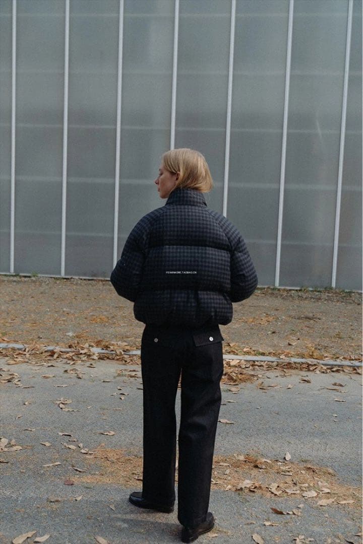 nothing written Cropped チェック柄 ダウンジャケット