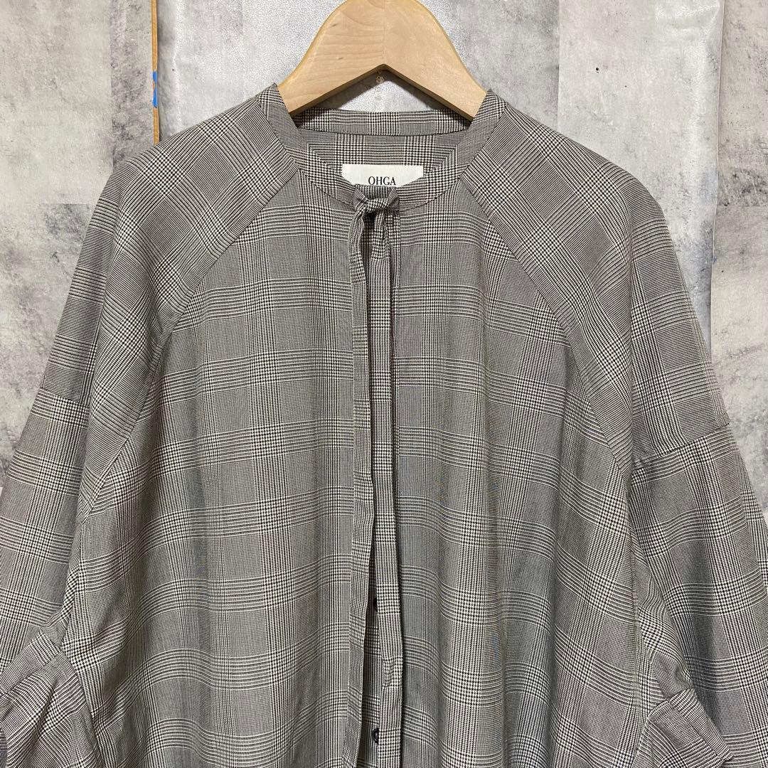 【OHGA】オーバーサイズリボンボウタイブラウス チェック柄 FREE グレー