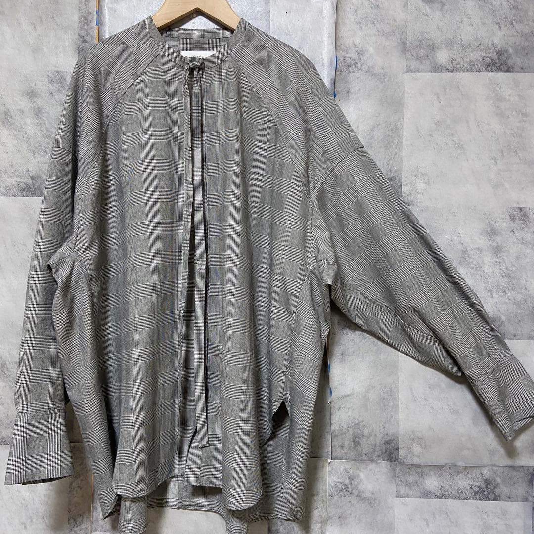 【OHGA】オーバーサイズリボンボウタイブラウス チェック柄 FREE グレー