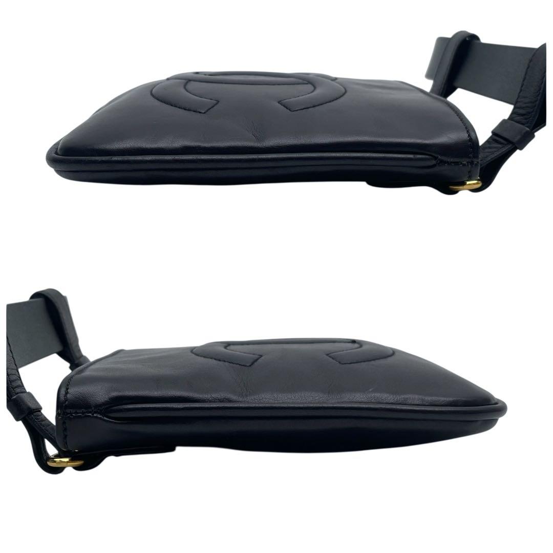 良品 シャネル ラムスキン ココマーク ウエスト ボディ バッグ ブラック