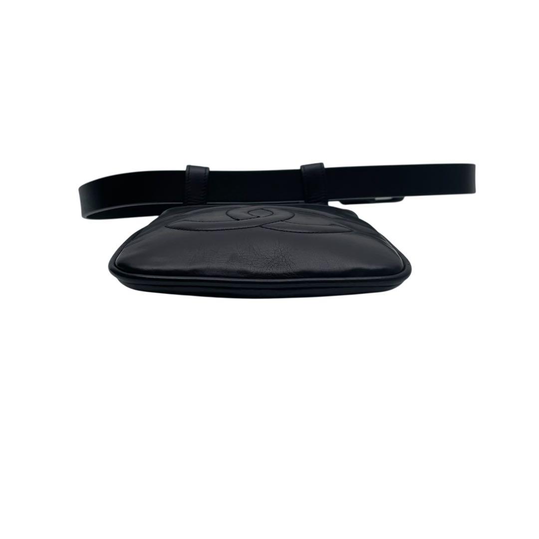 良品 シャネル ラムスキン ココマーク ウエスト ボディ バッグ ブラック