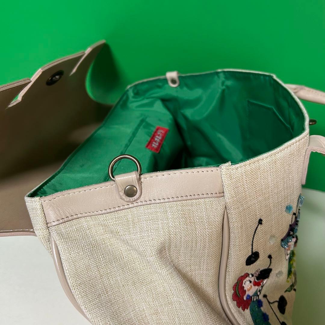 アルベロベロ　ハンドバッグ　2way ショルダーバッグ　ベージュ　刺繍　ビーズ