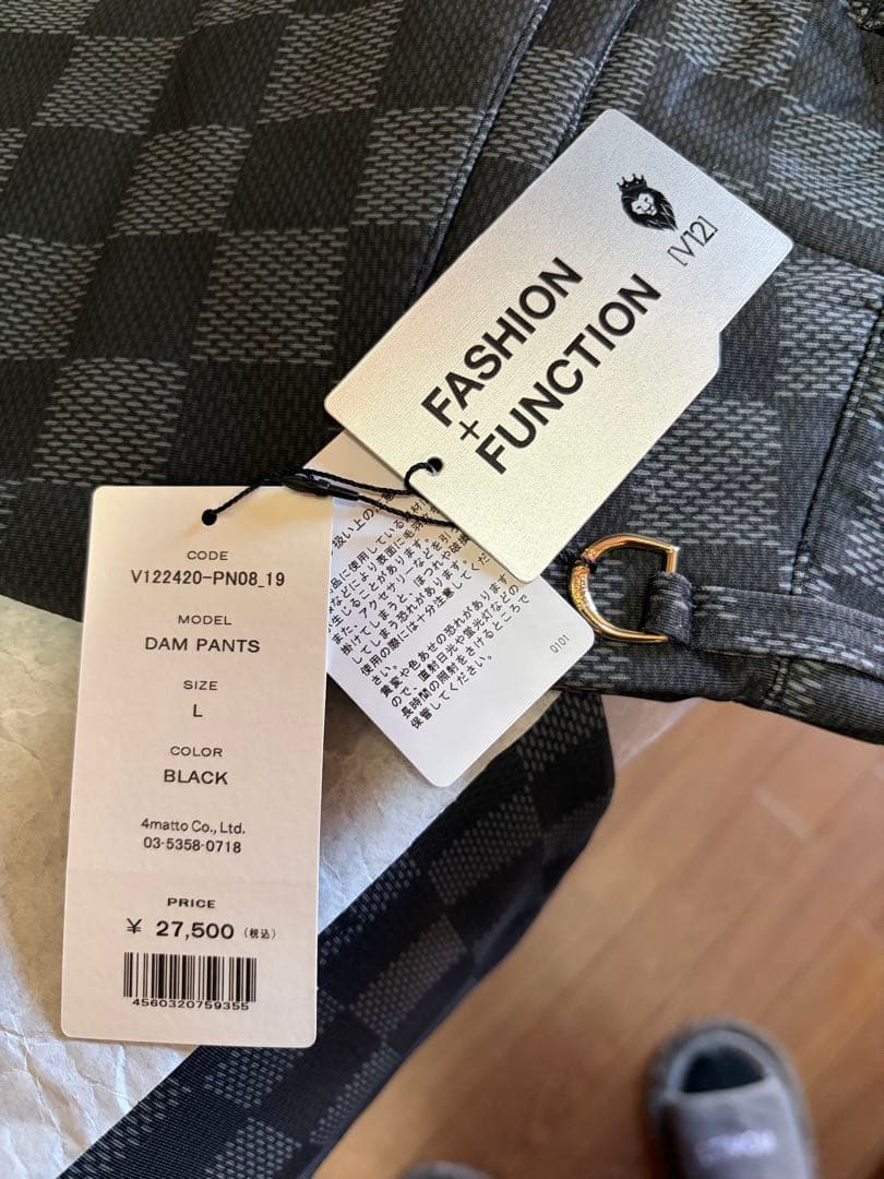 新品タグV12 ゴルフ ダミエ柄 パンツ DAM PANTS ブラック Lサイズ
