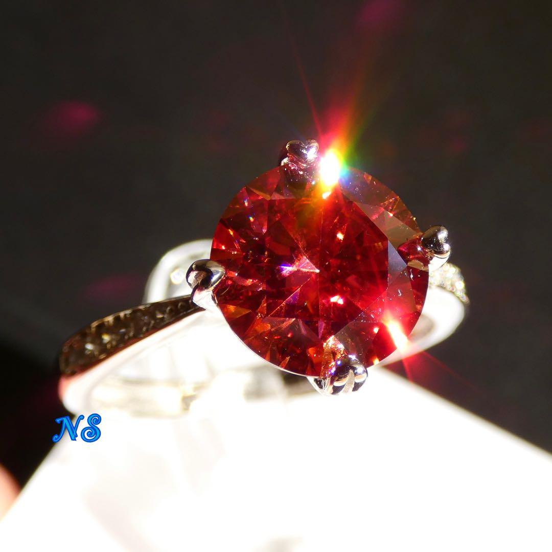 【専用】モアサナイト　リング　フリーサイズ　レインボーレッド　3ct＆ネックレス