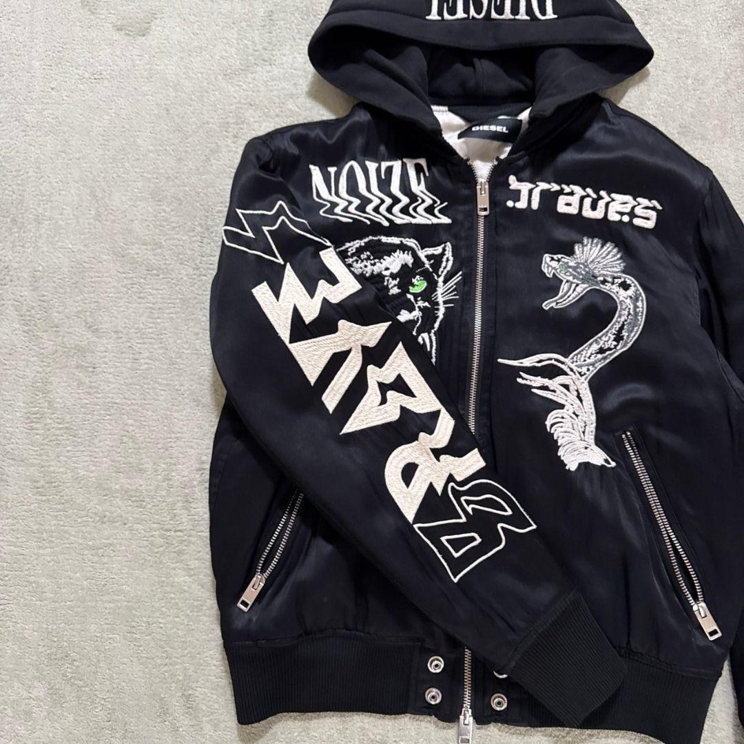 DIESEL ディーゼル スーベニアジャケット スカジャン フーディ 刺繍 黒