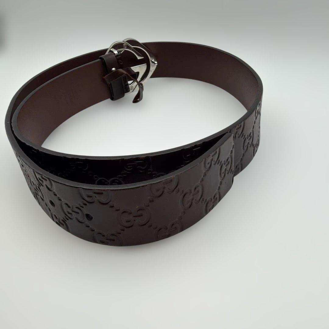 Gucci ダークブラウン レザーベルト GGロゴ　nk8