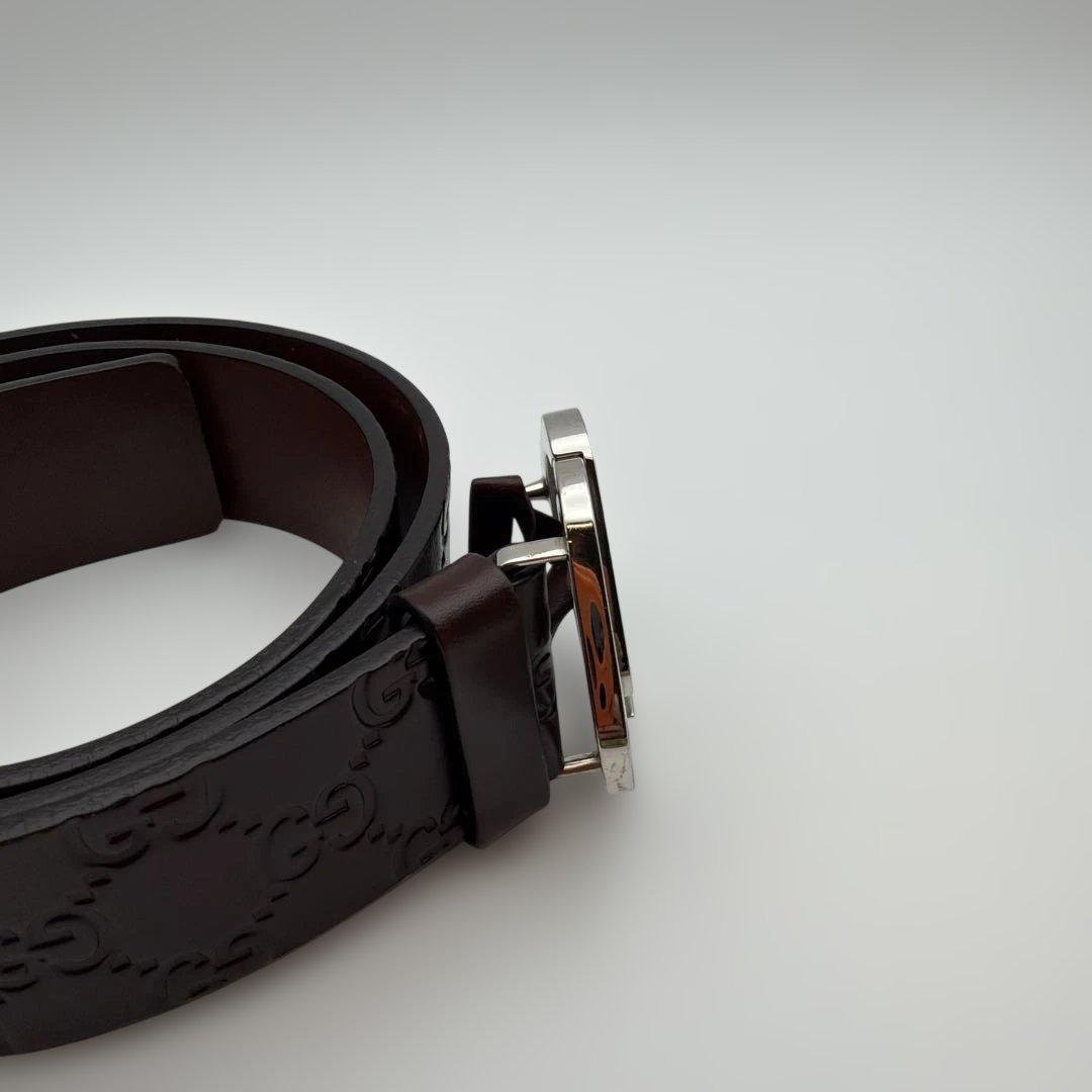 Gucci ダークブラウン レザーベルト GGロゴ　nk8