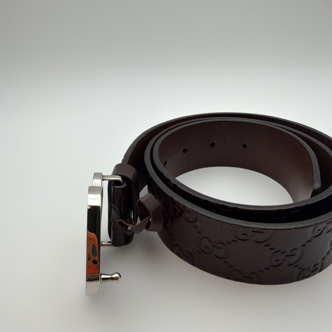 Gucci ダークブラウン レザーベルト GGロゴ　nk8
