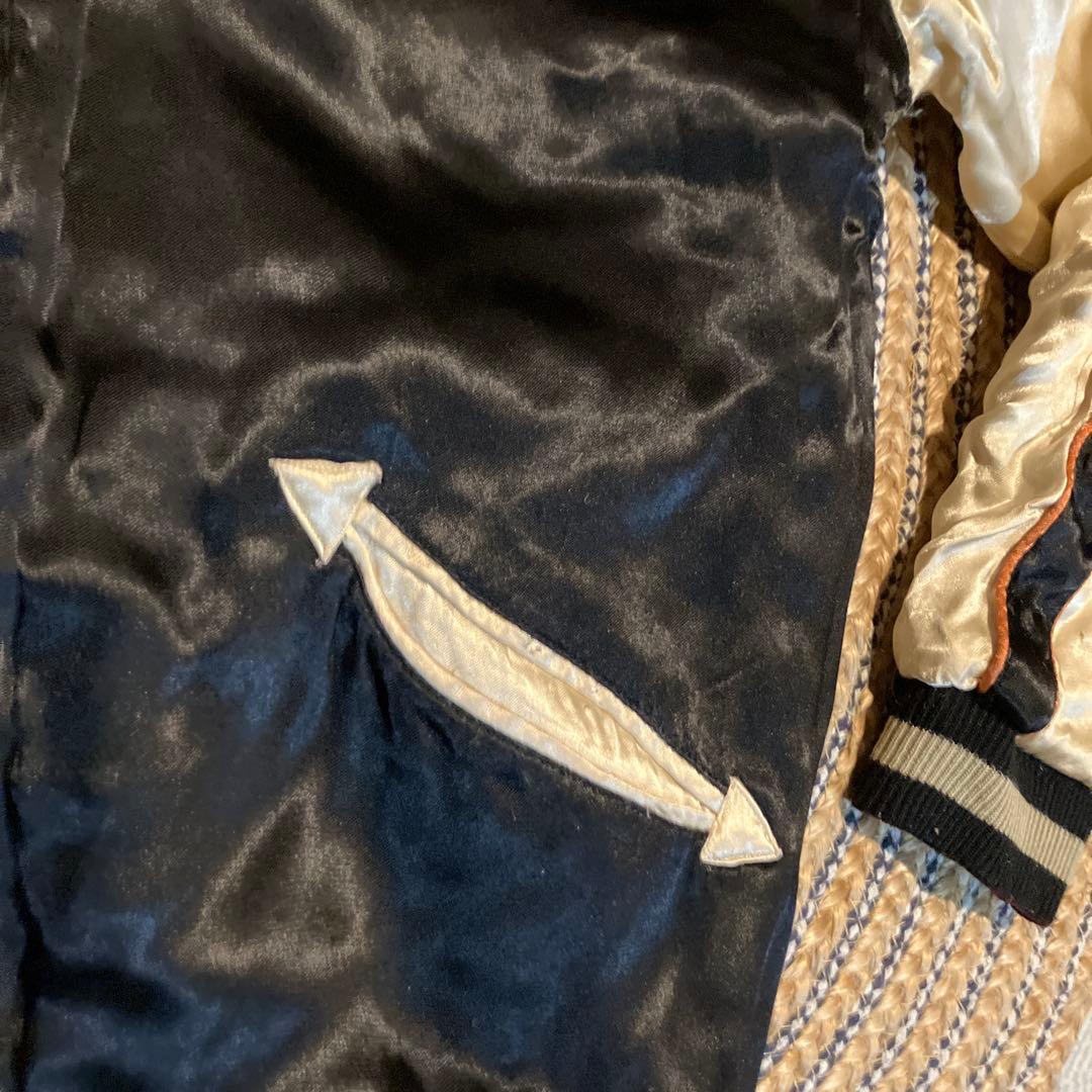 百*坊様 スカジャン バーガンディ 刺繍獅子柄　M ベルベット　ベロア　両面