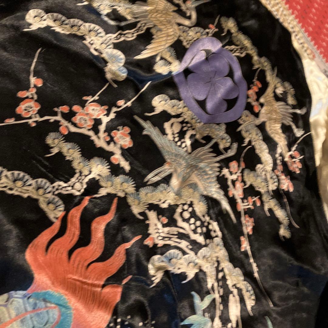 百*坊様 スカジャン バーガンディ 刺繍獅子柄　M ベルベット　ベロア　両面