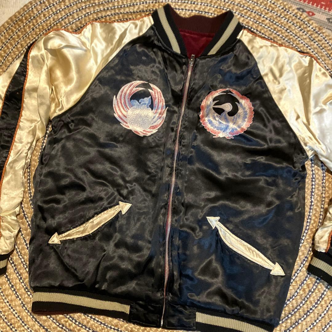 百*坊様 スカジャン バーガンディ 刺繍獅子柄　M ベルベット　ベロア　両面