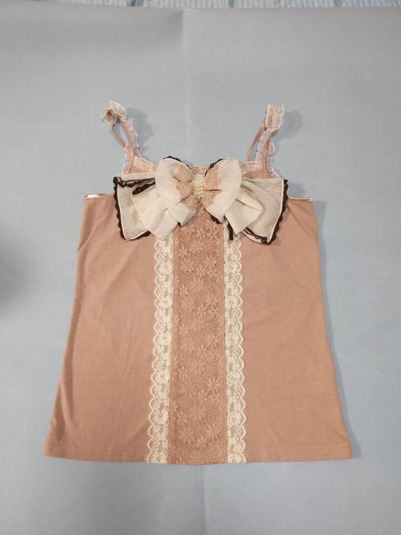 axes femme アクシーズファム キャミソール ピンク リボンとレース装飾