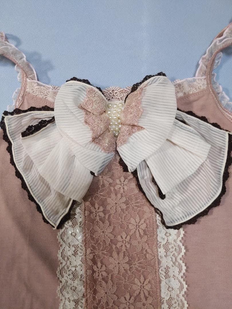 axes femme アクシーズファム キャミソール ピンク リボンとレース装飾