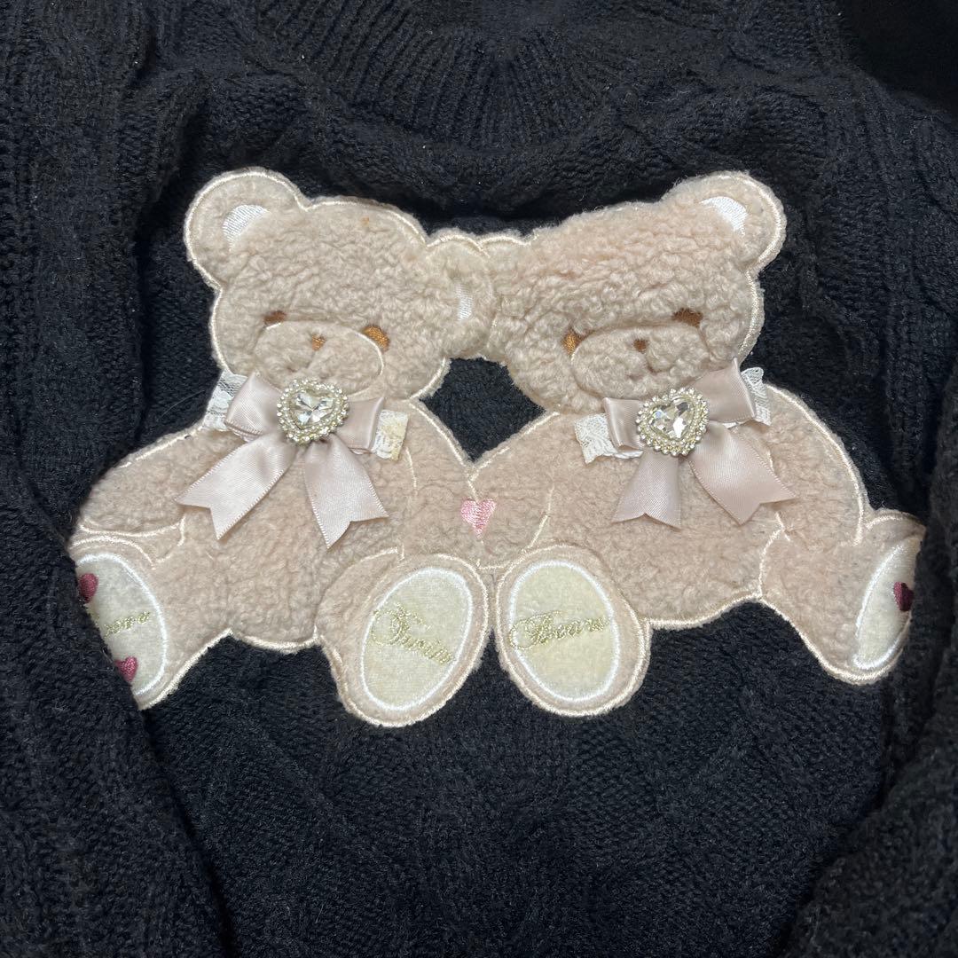 Lizlisa クマ刺繍付きブラックニット長袖