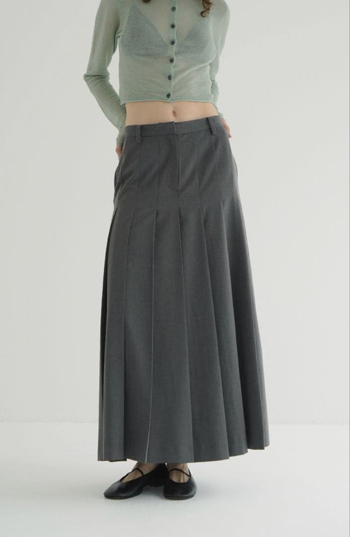 CLANE クラネ　WIDE PLEATS LONG SKIRT グレー