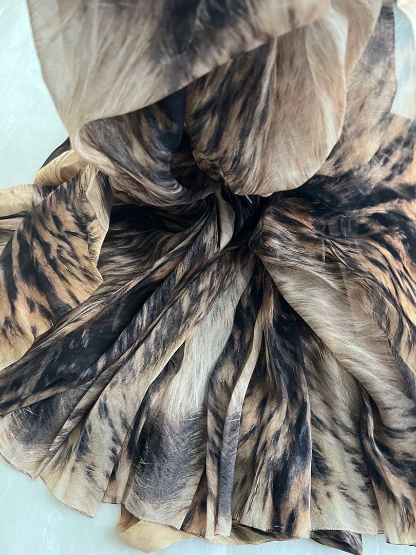 Dolce&Gabbanaシフォンシルクミニドレスパフスリーブアニマル柄パーティ