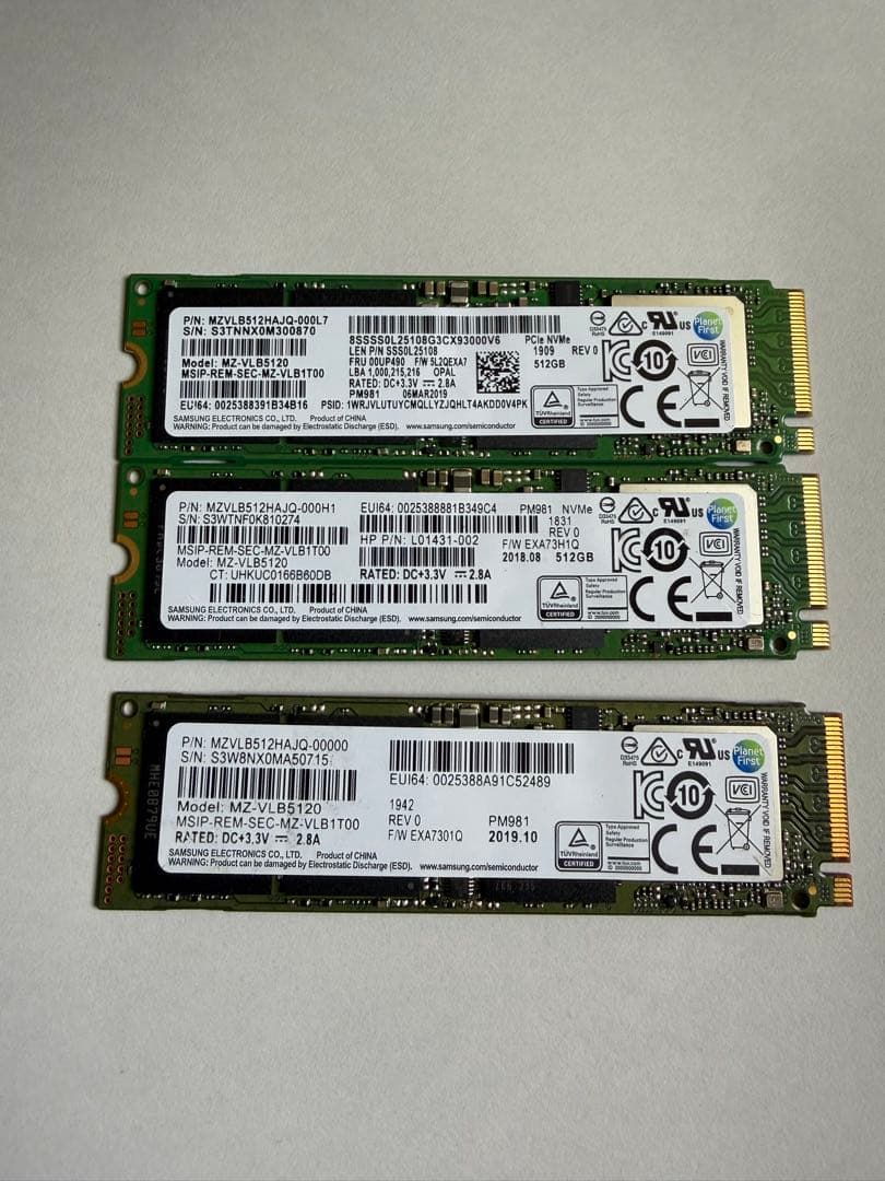 SAMSUNG MZVLB 512GB３枚　正常90%以上