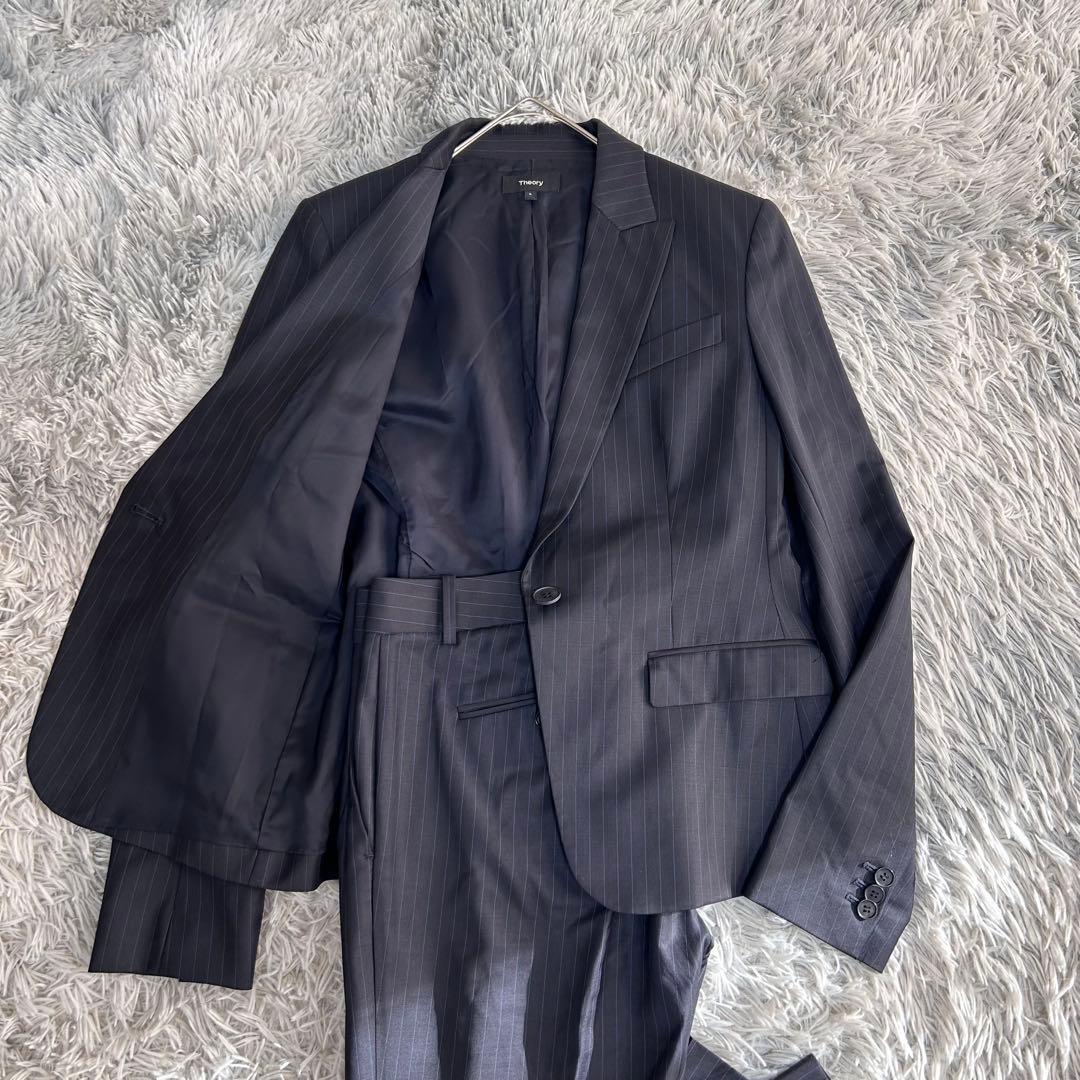 m6187【美品 現行タグ セオリー】パンツスーツ上下 ストライプ 黒 6 XL