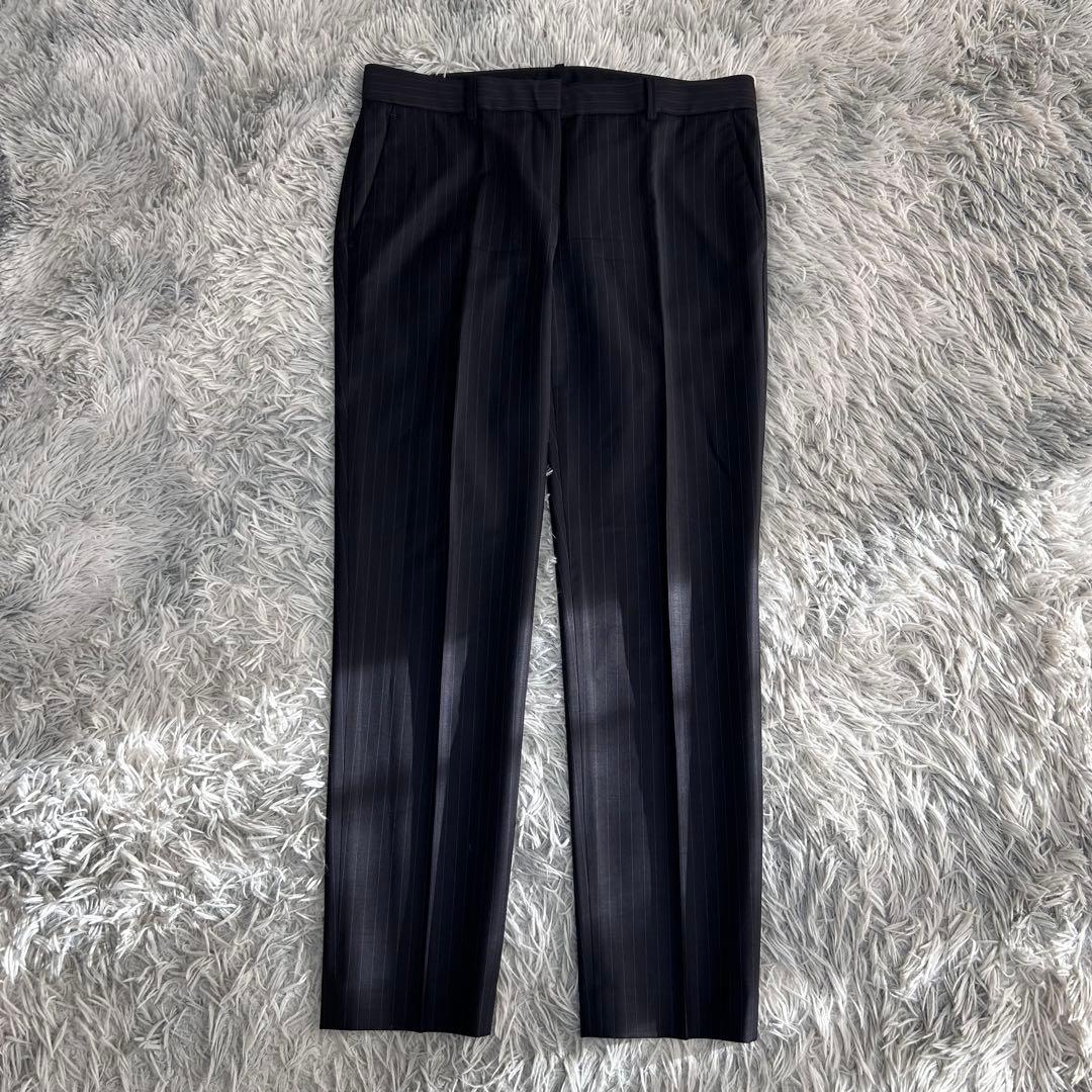 m6187【美品 現行タグ セオリー】パンツスーツ上下 ストライプ 黒 6 XL