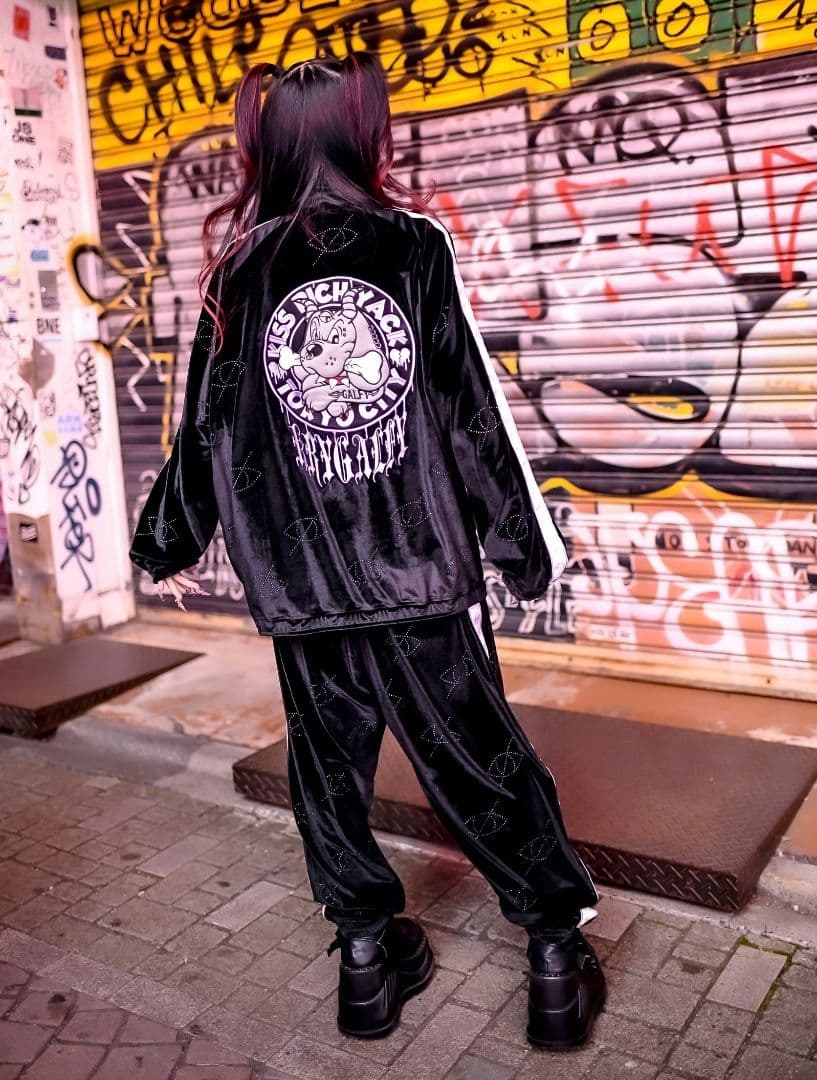 GALFY×KRY ぴかぴかラインストーン ジャージセットアップ 黒×パープル