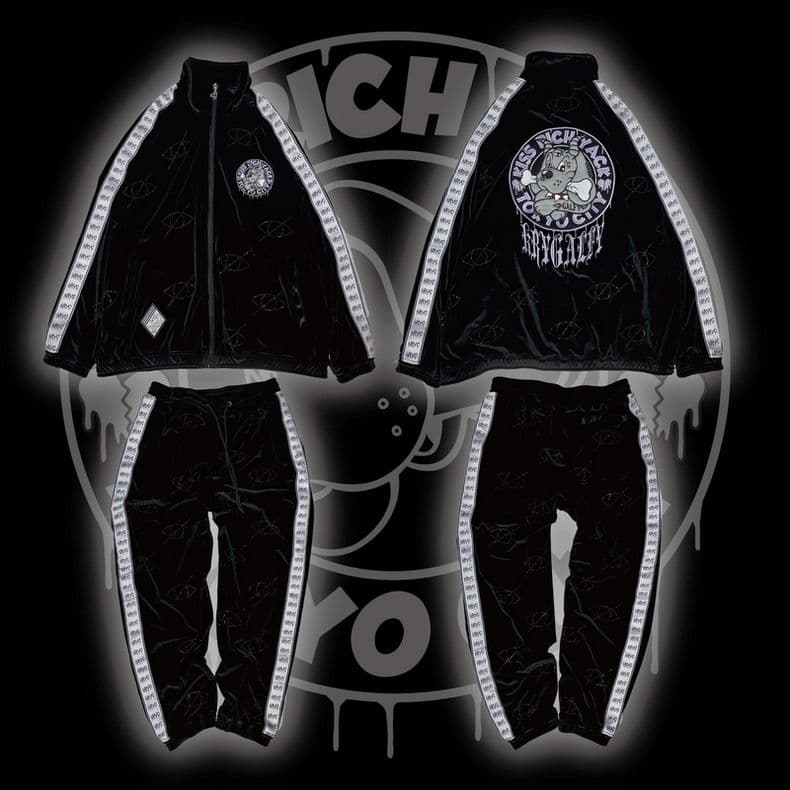 GALFY×KRY ぴかぴかラインストーン ジャージセットアップ 黒×パープル