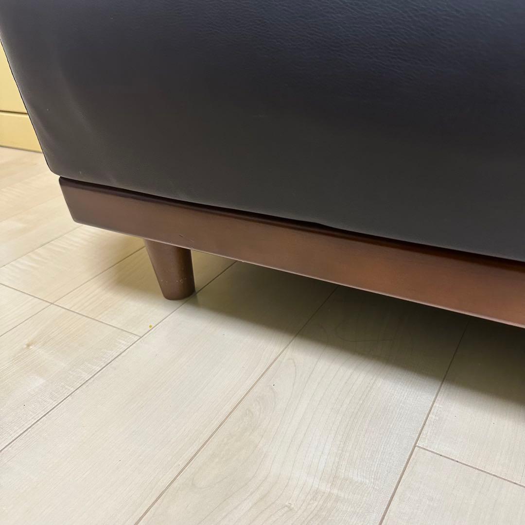 ダークブラウン 合成皮革 2人掛けソファ