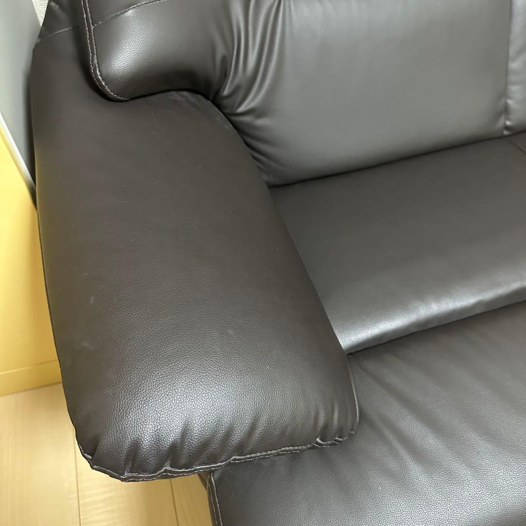 ダークブラウン 合成皮革 2人掛けソファ
