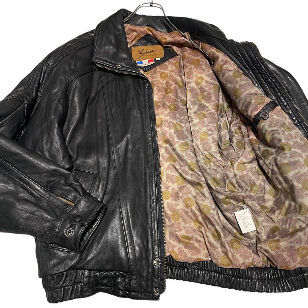 【Zion】フランス 羊革 本革 ラムレザーシングルライダースジャケット 黒 M