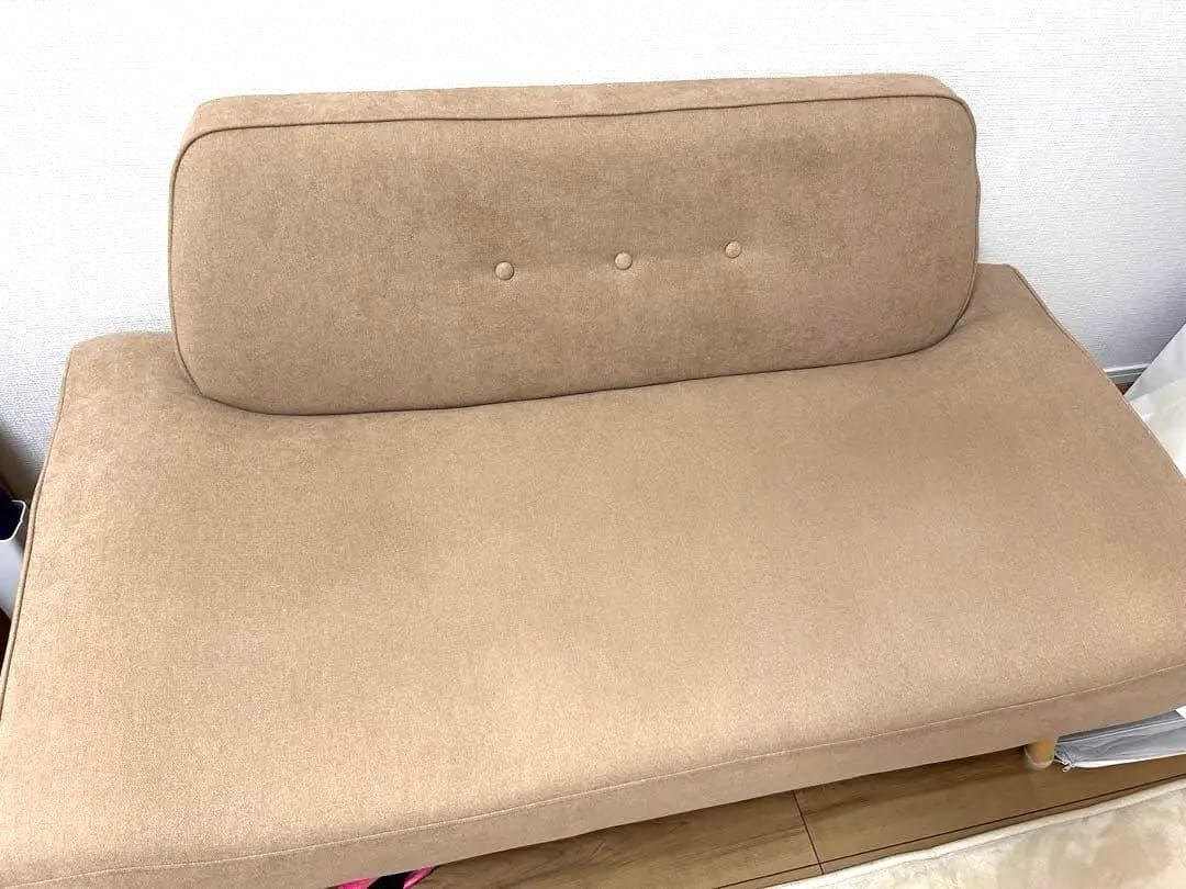 値下げ【美品】 【送料込】モダンデコ　アームレスソファ2人掛け　ラテベージュ