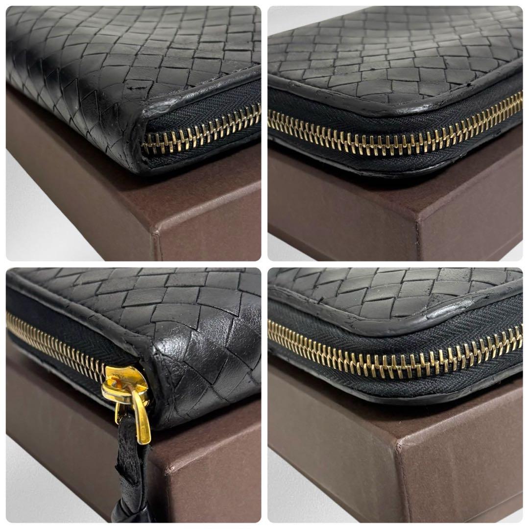 美品✨ ボッテガヴェネタ イントレチャート　長財布 ラウンドファスナー　黒