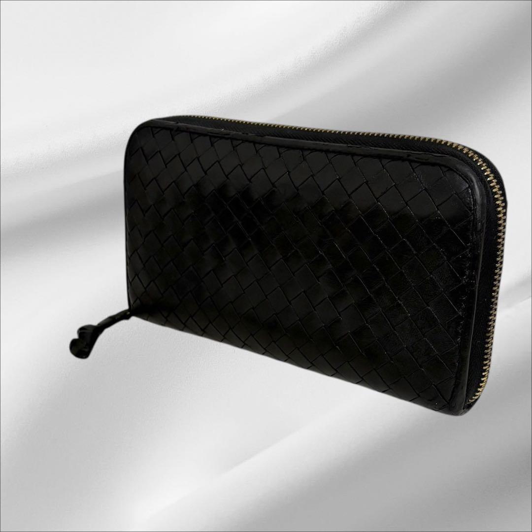 美品✨ ボッテガヴェネタ イントレチャート　長財布 ラウンドファスナー　黒