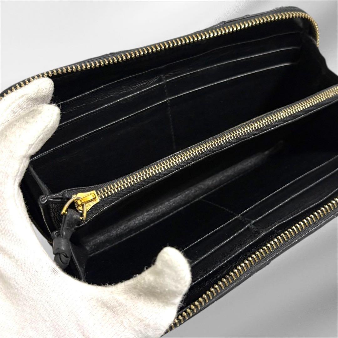 美品✨ ボッテガヴェネタ イントレチャート　長財布 ラウンドファスナー　黒