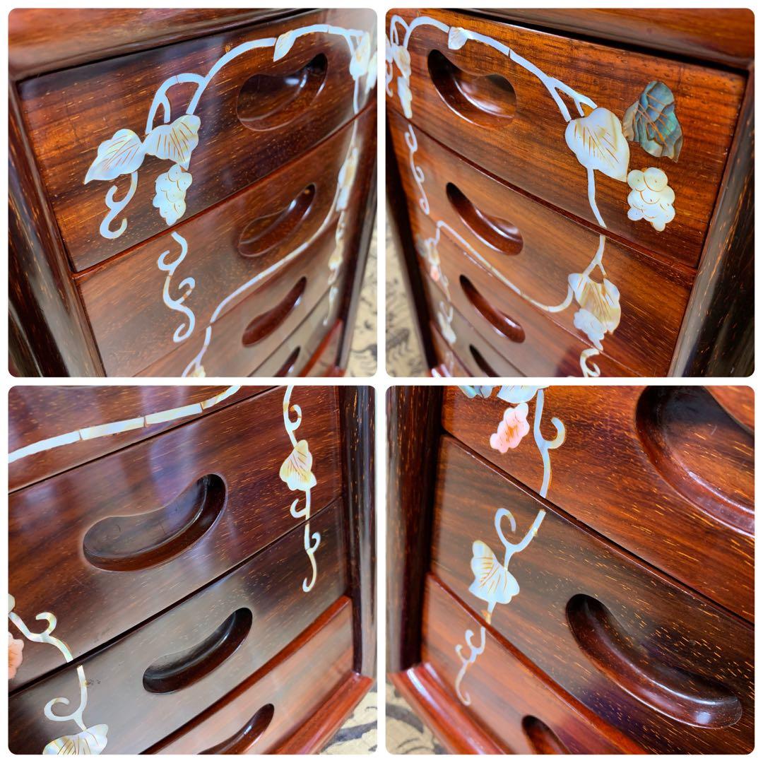 【極美品】螺鈿家具 螺鈿細工 唐木 花梨 引き出し 五段 チェスト 無垢材