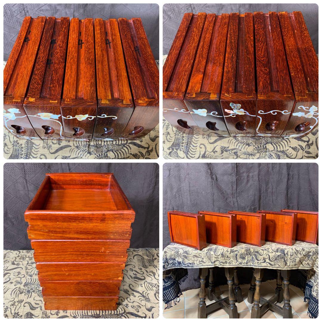 【極美品】螺鈿家具 螺鈿細工 唐木 花梨 引き出し 五段 チェスト 無垢材