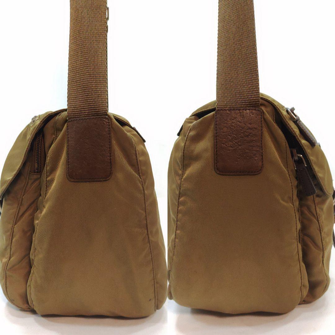 プラダ メッセンジャーバッグ レザー×ナイロン A4可 三角ロゴ ベージュ系