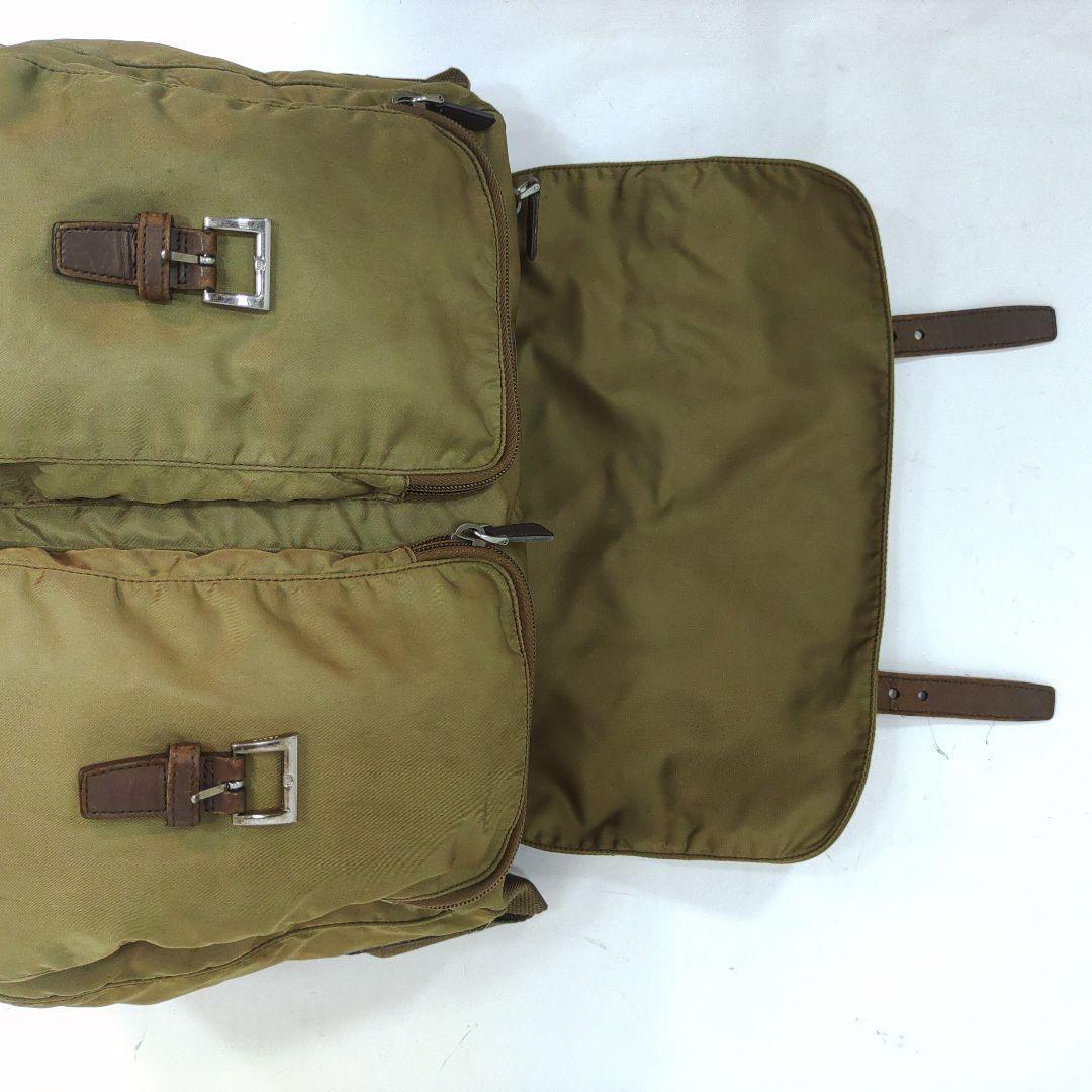 プラダ メッセンジャーバッグ レザー×ナイロン A4可 三角ロゴ ベージュ系