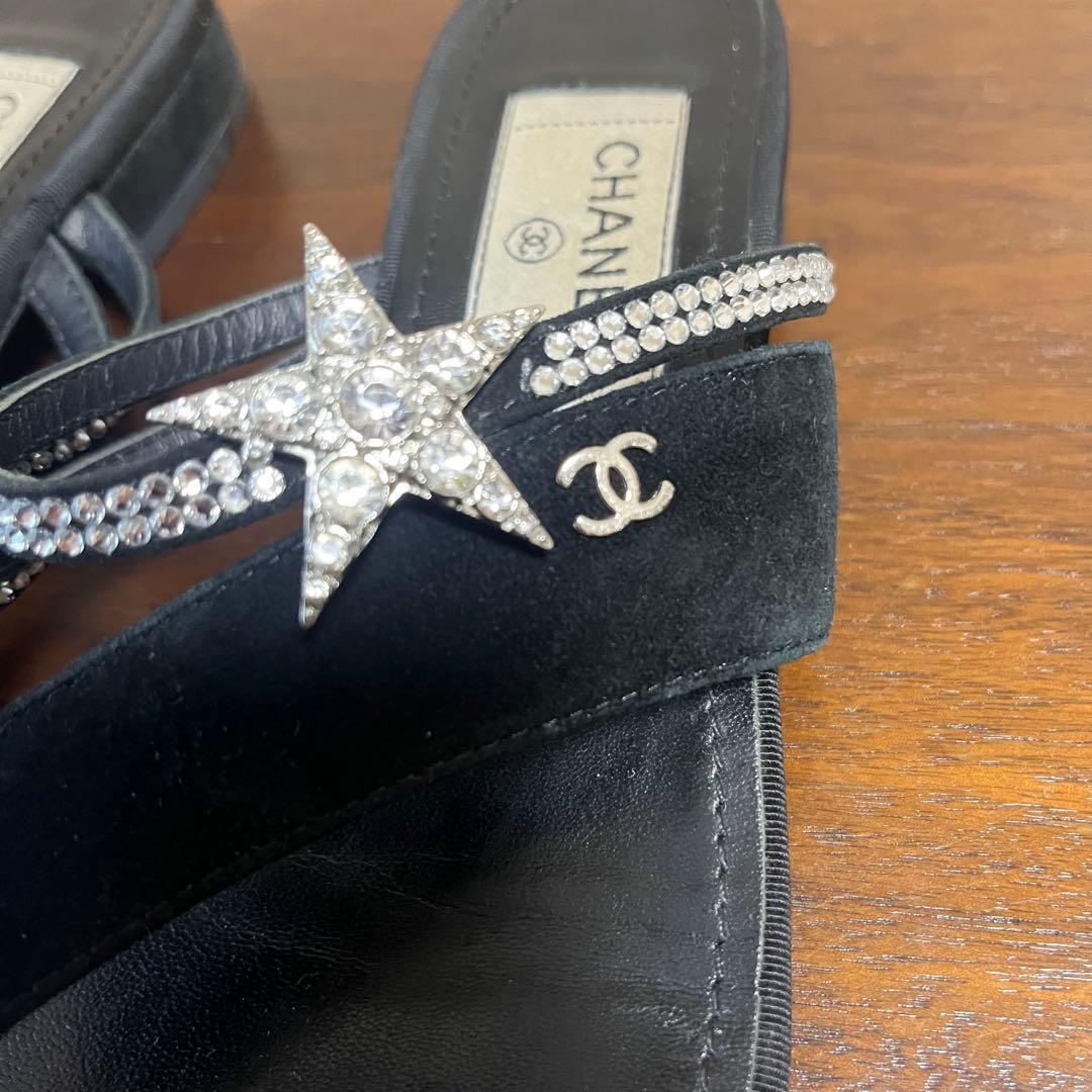 CHANEL シャネル コメット ラインストーン サンダル ミュール 37C