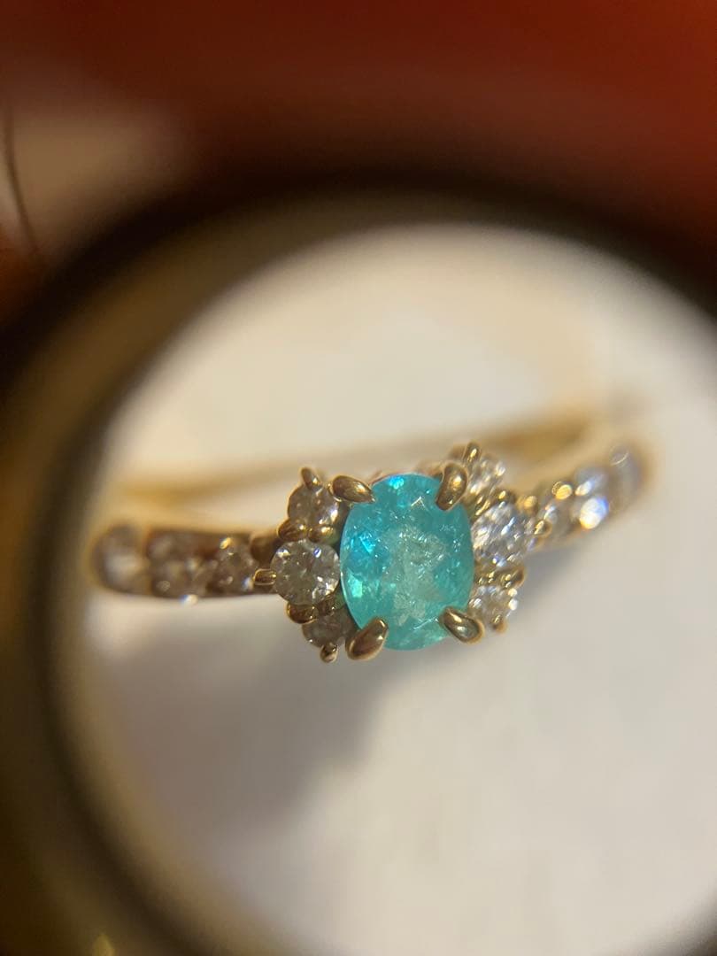 K18＊パライバトルマリン&ダイヤモンドリングです