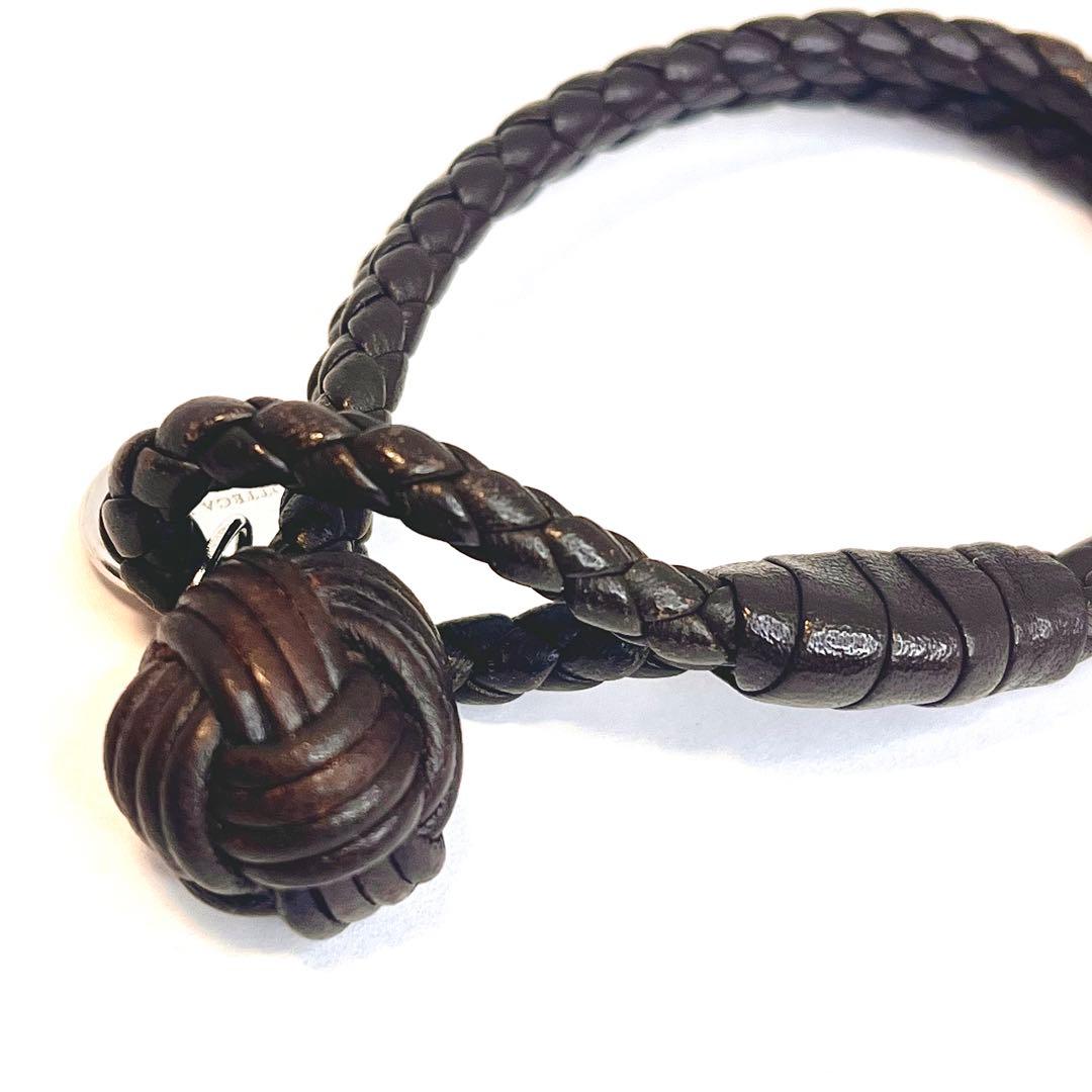 ボッテガヴェネタブレスブレスレットレザープレート編み込みブラウン ダークブラウン