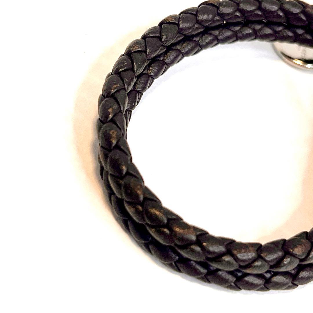 ボッテガヴェネタブレスブレスレットレザープレート編み込みブラウン ダークブラウン