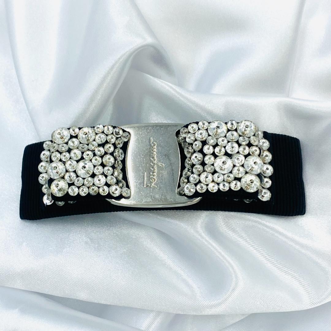 美品＊フェラガモFERRAGAMO＊バレッタ Vara Bow 黒xシルバー