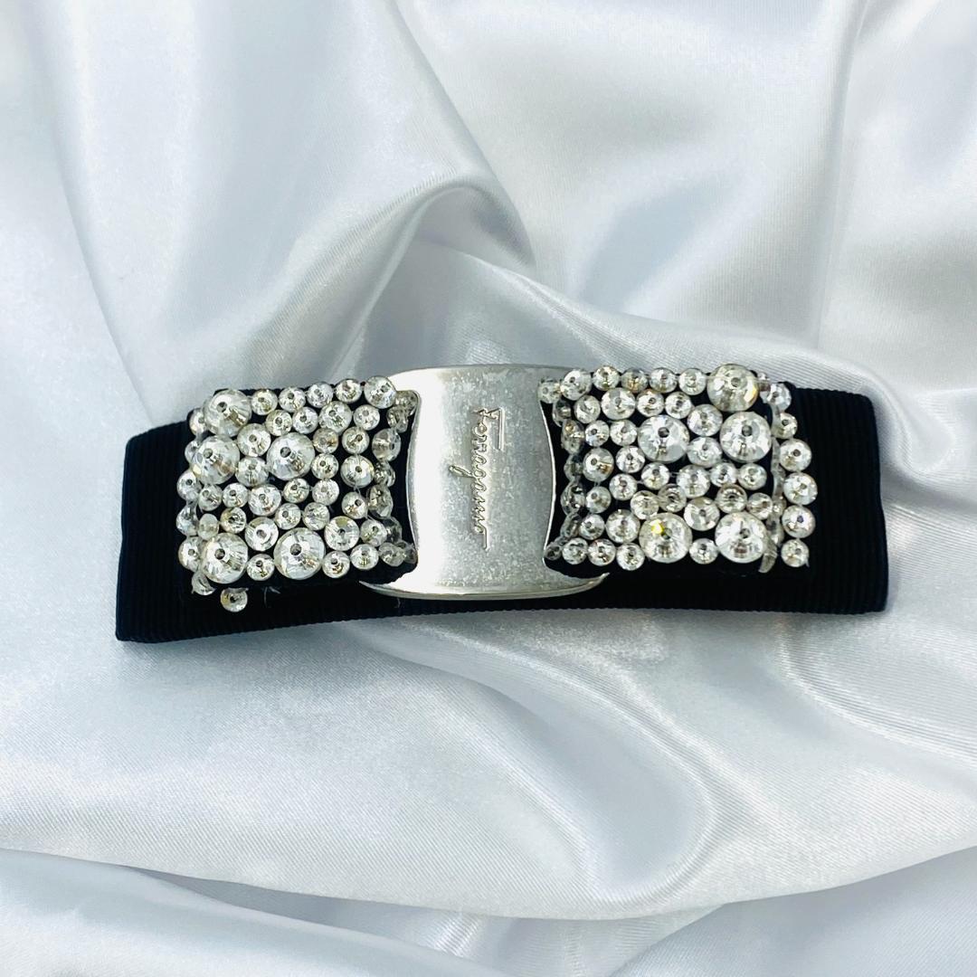 美品＊フェラガモFERRAGAMO＊バレッタ Vara Bow 黒xシルバー